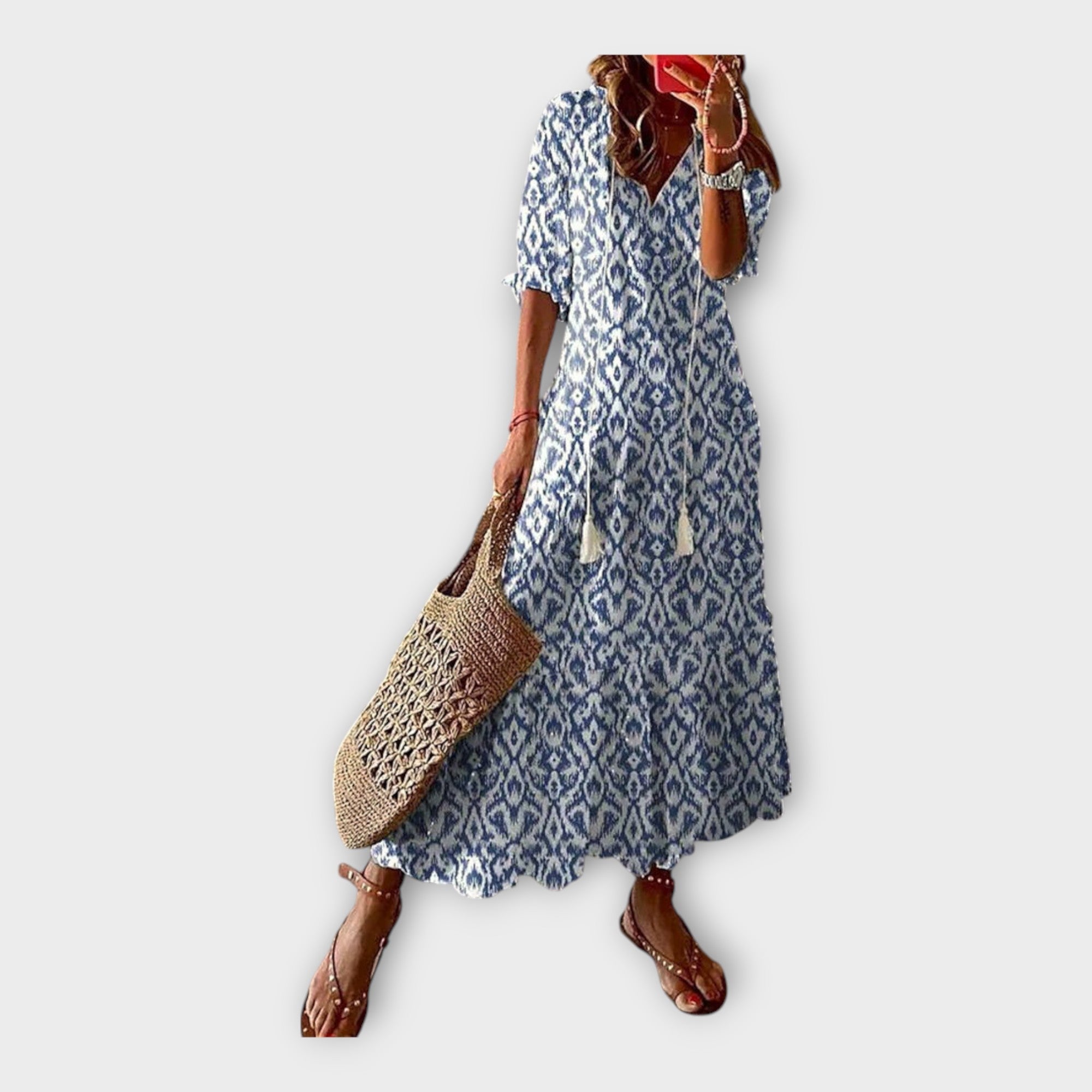 Robe Vintage avec Broderies et Décolleté en V