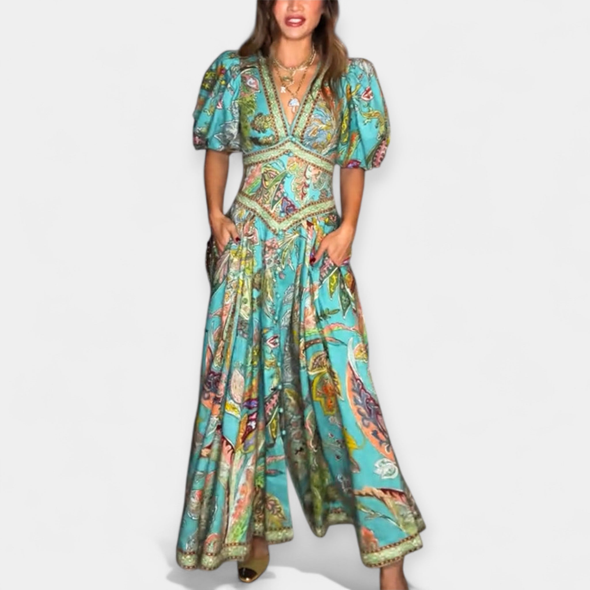 Robe Maxi Légère avec Manches Bouffantes