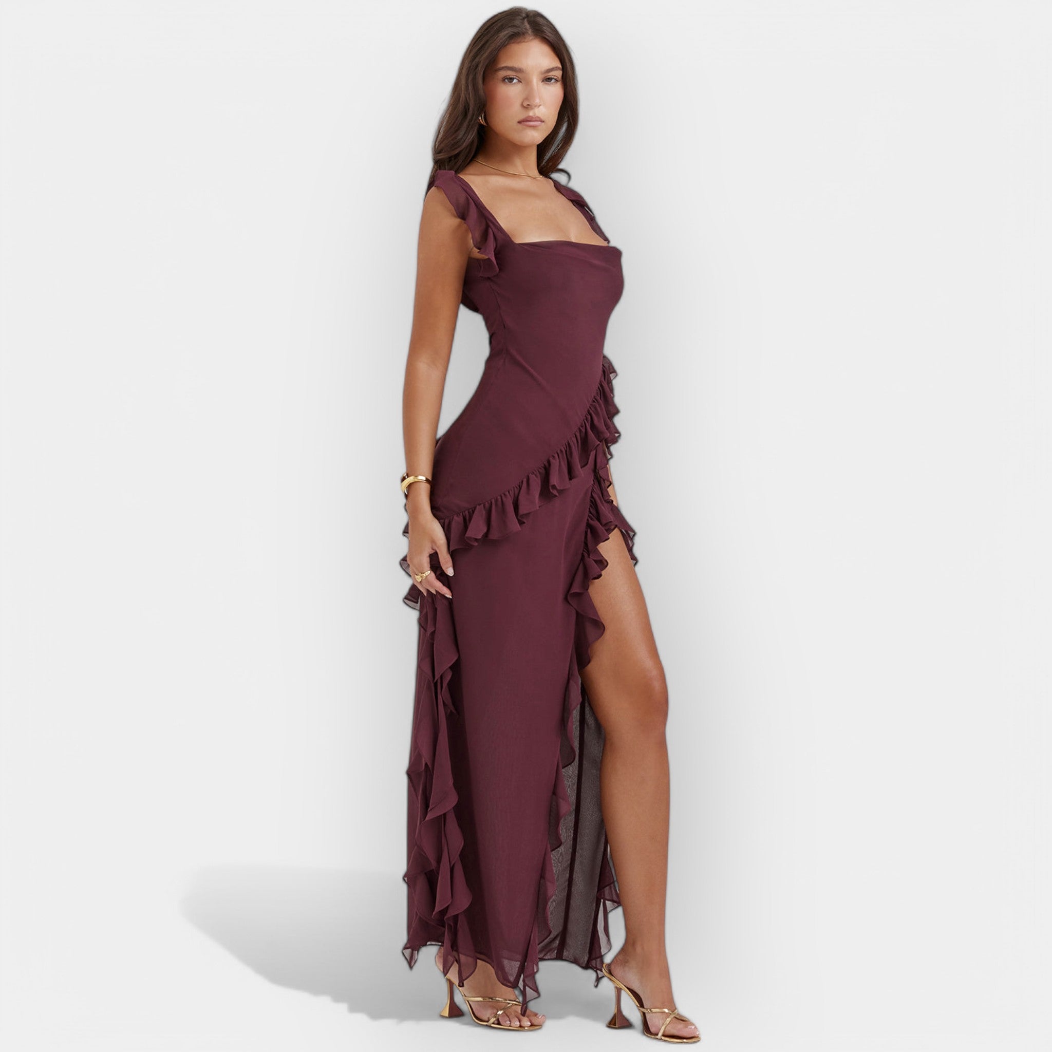 Robe avec Fente et Détails Volants