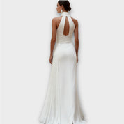 Robe de Soirée Élégante en Satin à Col Halter Plissé