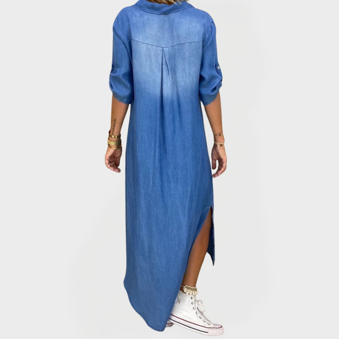 Robe en Jean Longue avec Fentes Latérales