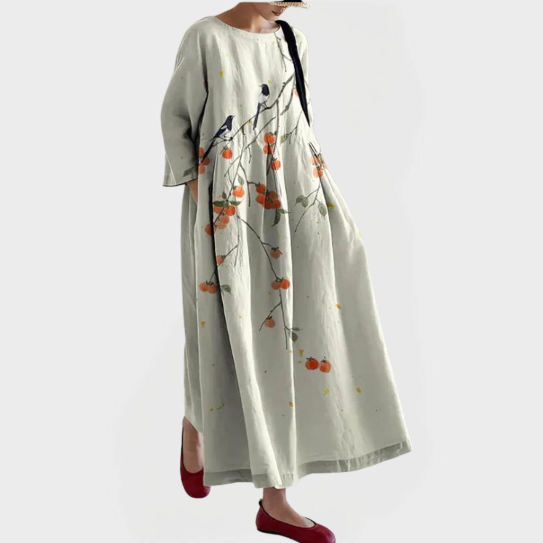 Robe Maxi Élégante en Lin avec Dentelle Florale Brodée