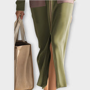 Robe Maxi Zippée avec Poches Contrastées