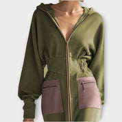 Robe Maxi Zippée avec Poches Contrastées