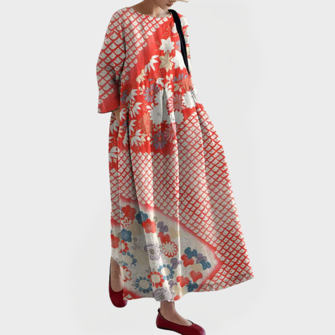 Robe Maxi Élégante en Lin avec Dentelle Florale Brodée