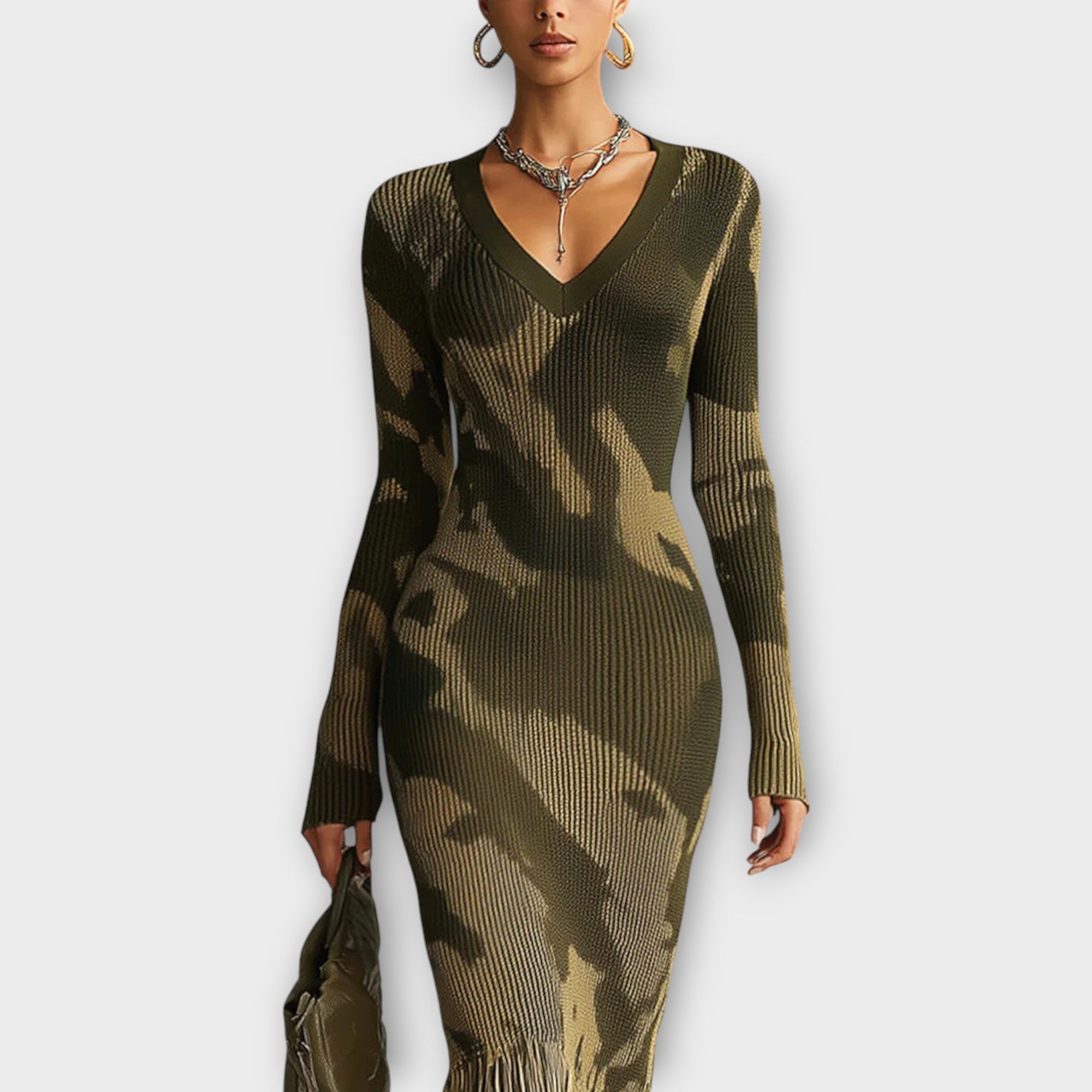 Robe Maxi Tricot à Ourlet Frangé