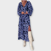 Robe midi à manches longues imprimé animal