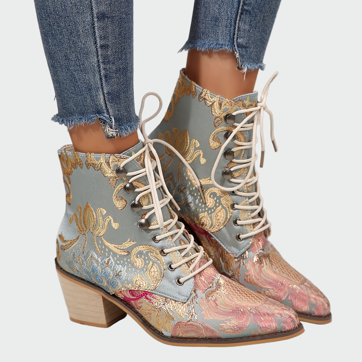 Bottines en Cuir avec Fleurs