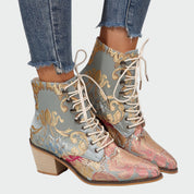 Bottines en Cuir avec Fleurs
