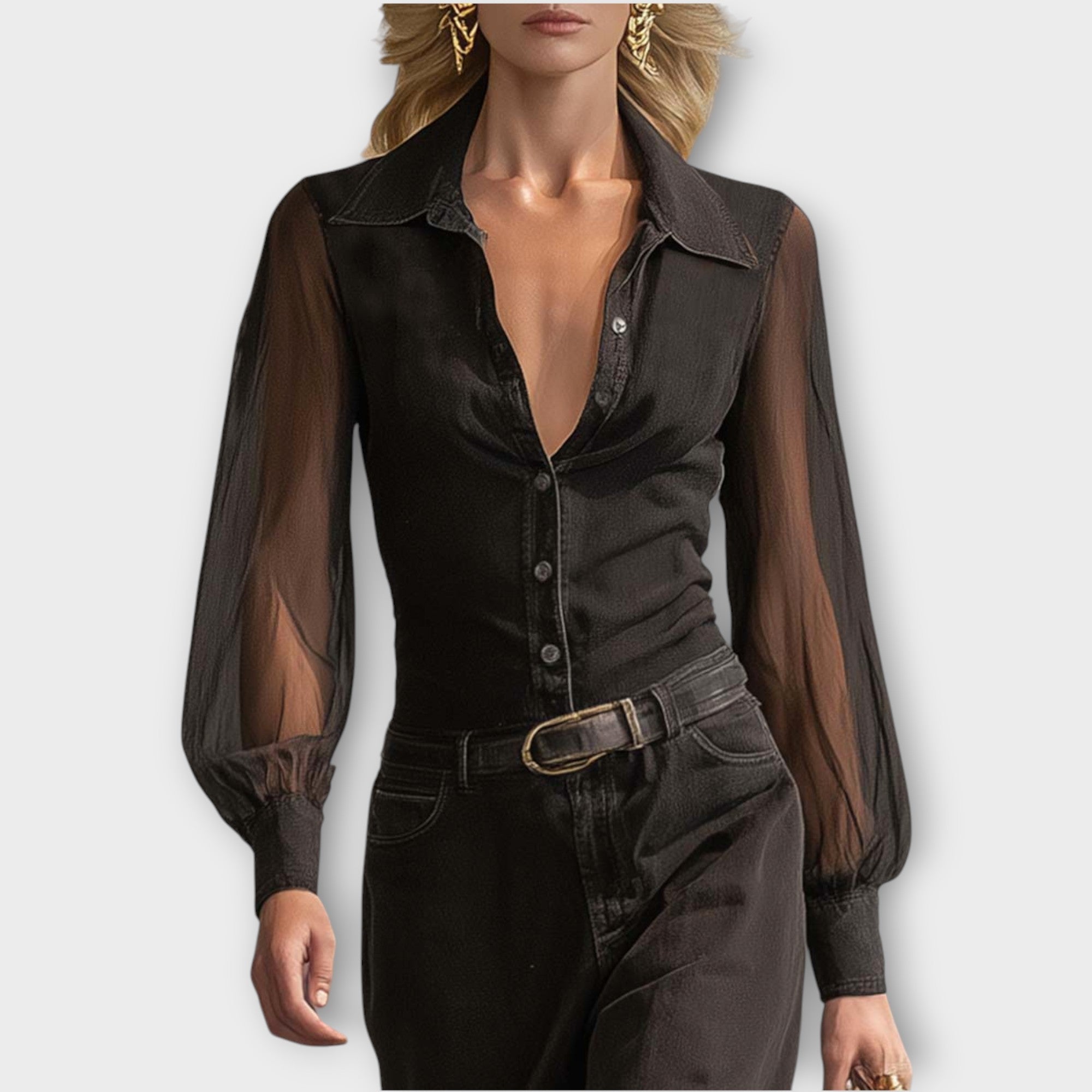 Robe maxi à manches transparentes et boutons devant