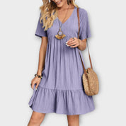 Robe d'été boho avec plis et manches courtes