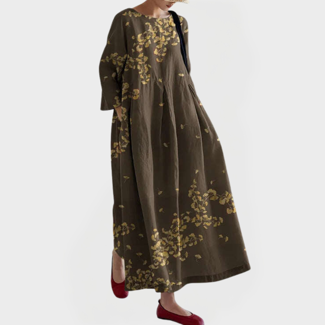 Robe Maxi Élégante en Lin avec Dentelle Florale Brodée