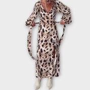 Robe midi à manches longues imprimé animal