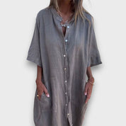 Robe Chemise en Lin avec Boutons et Poches