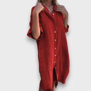 Robe Chemise en Lin avec Boutons et Poches