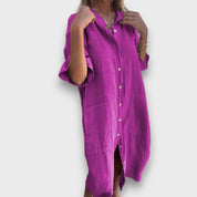 Robe Chemise en Lin avec Boutons et Poches