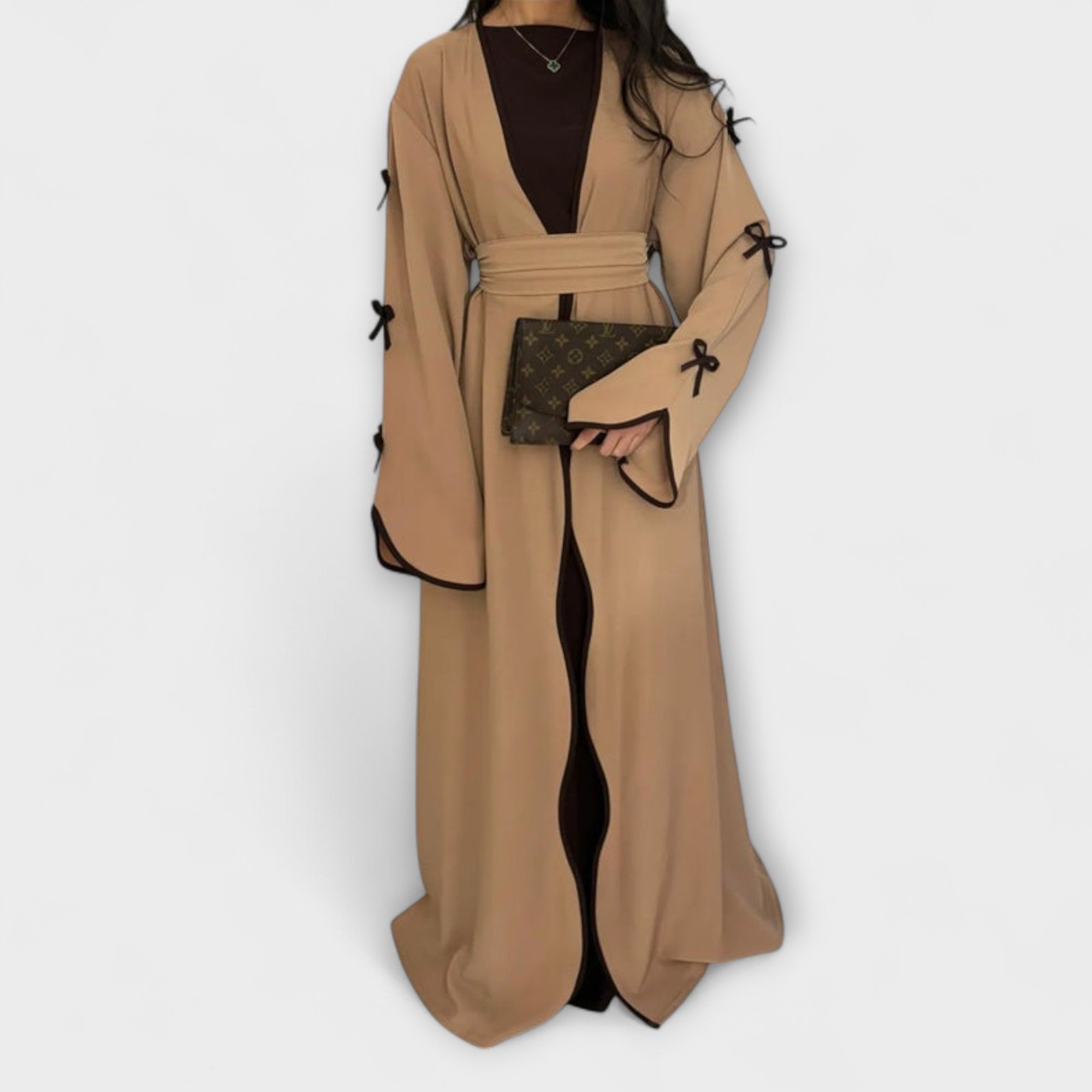 Combinaison de Cardigan et Robe Élégante avec Décoration Rayée