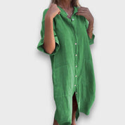 Robe Chemise en Lin avec Boutons et Poches
