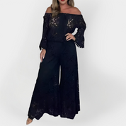 Combinaison Longue avec Design Off-Shoulder et Dentelle