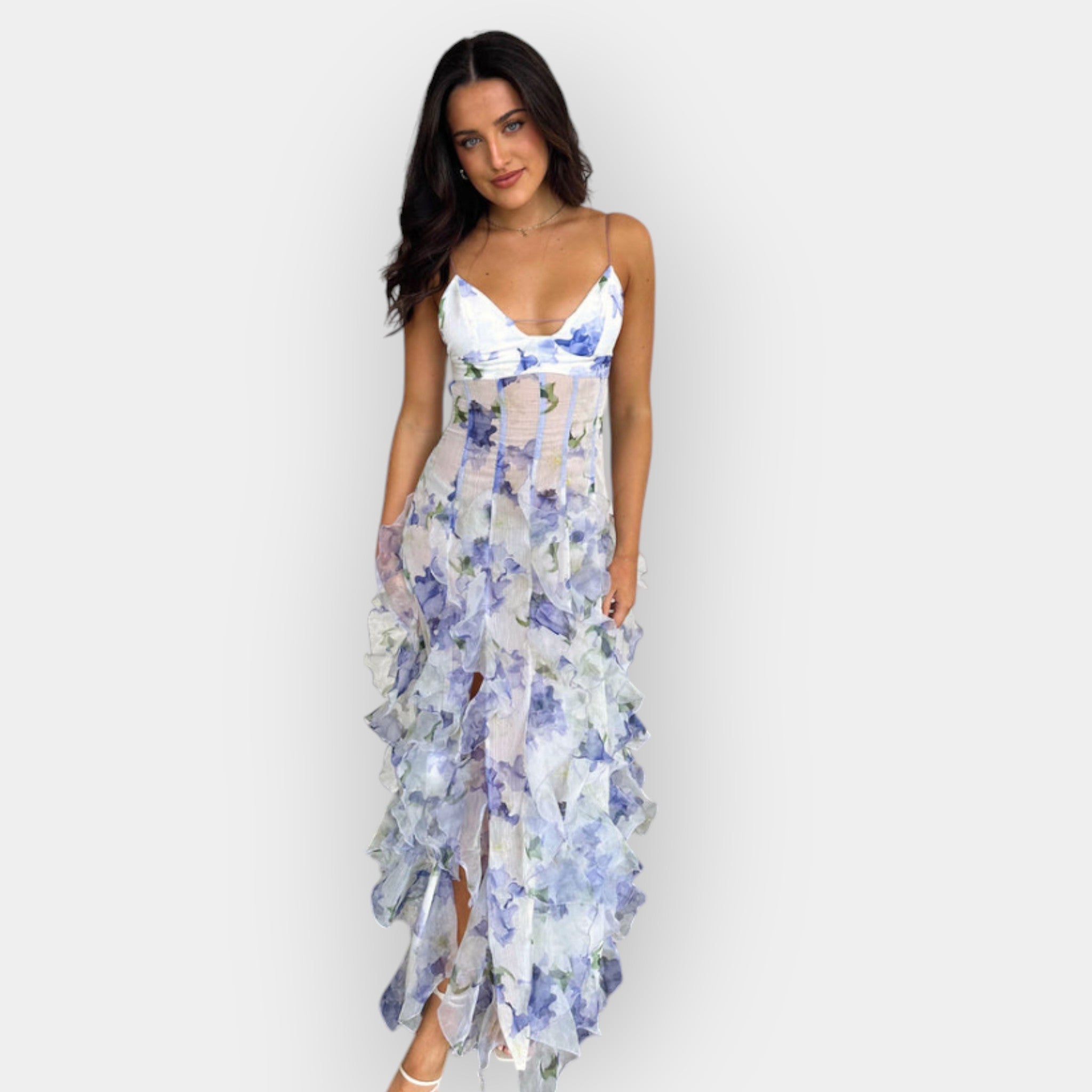 Robe Maxi avec Détails Volants