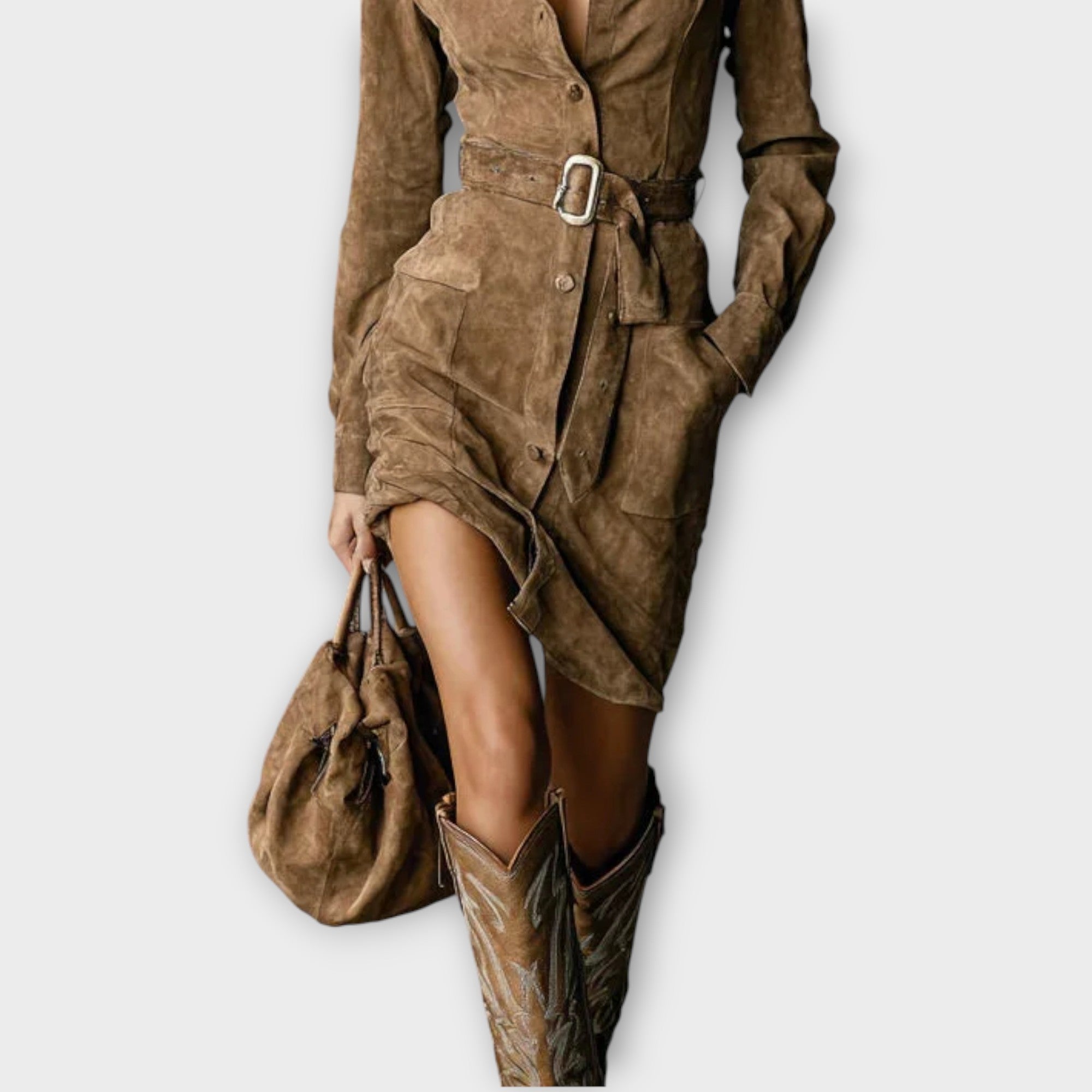 Robe Chemise en Suède avec Ceinture