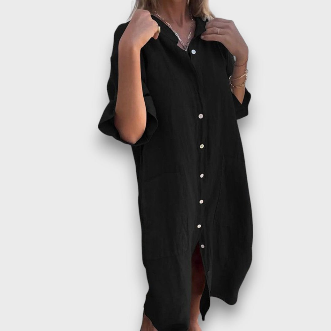 Robe Chemise en Lin avec Boutons et Poches