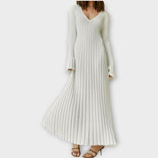 Robe Maxi Évasée en Tricot Côtelé