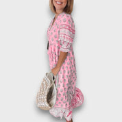 Robe Boho Aérée avec Manches 3/4 et Décolleté en Dentelle