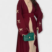 Combinaison de Cardigan et Robe Élégante avec Décoration Rayée