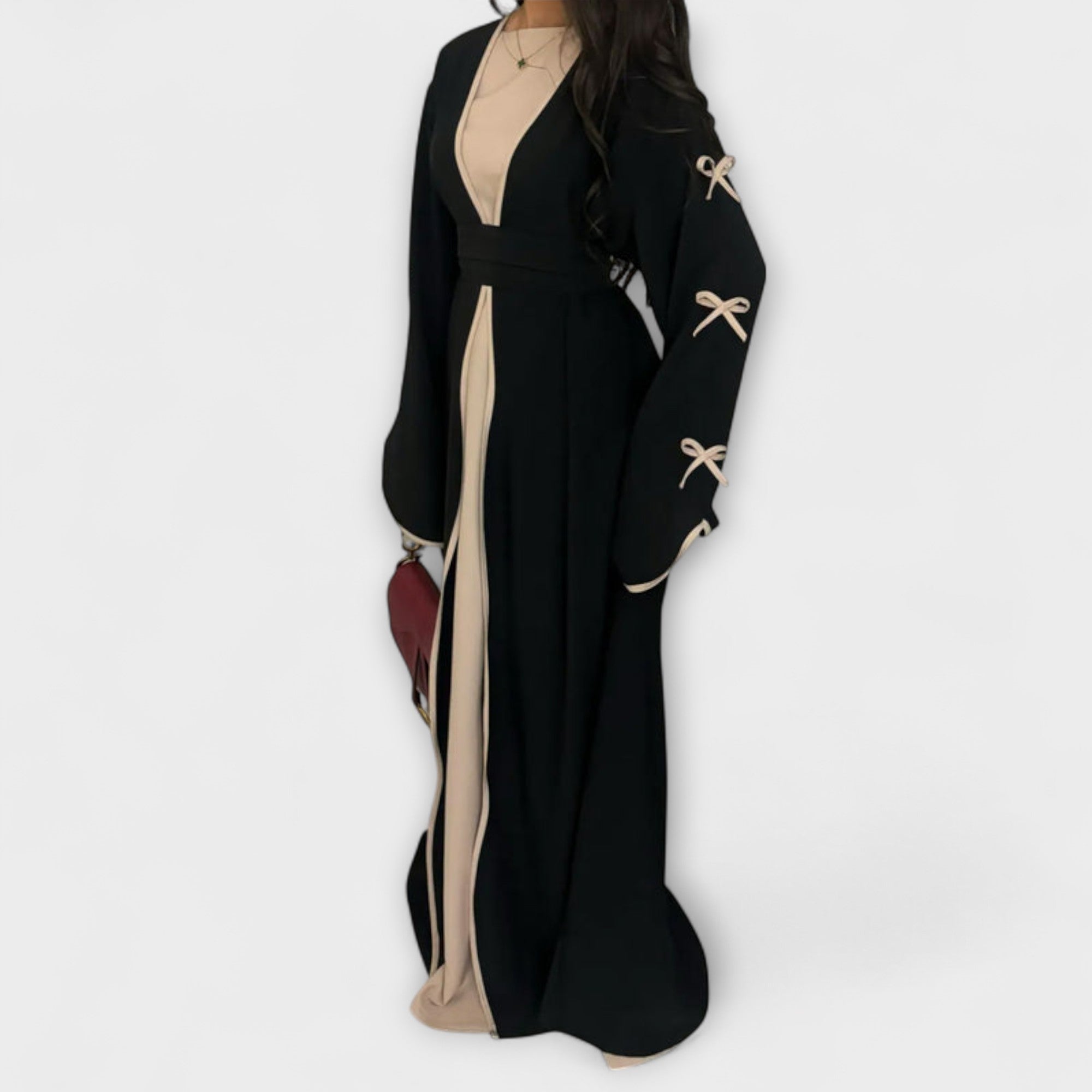 Combinaison de Cardigan et Robe Élégante avec Décoration Rayée