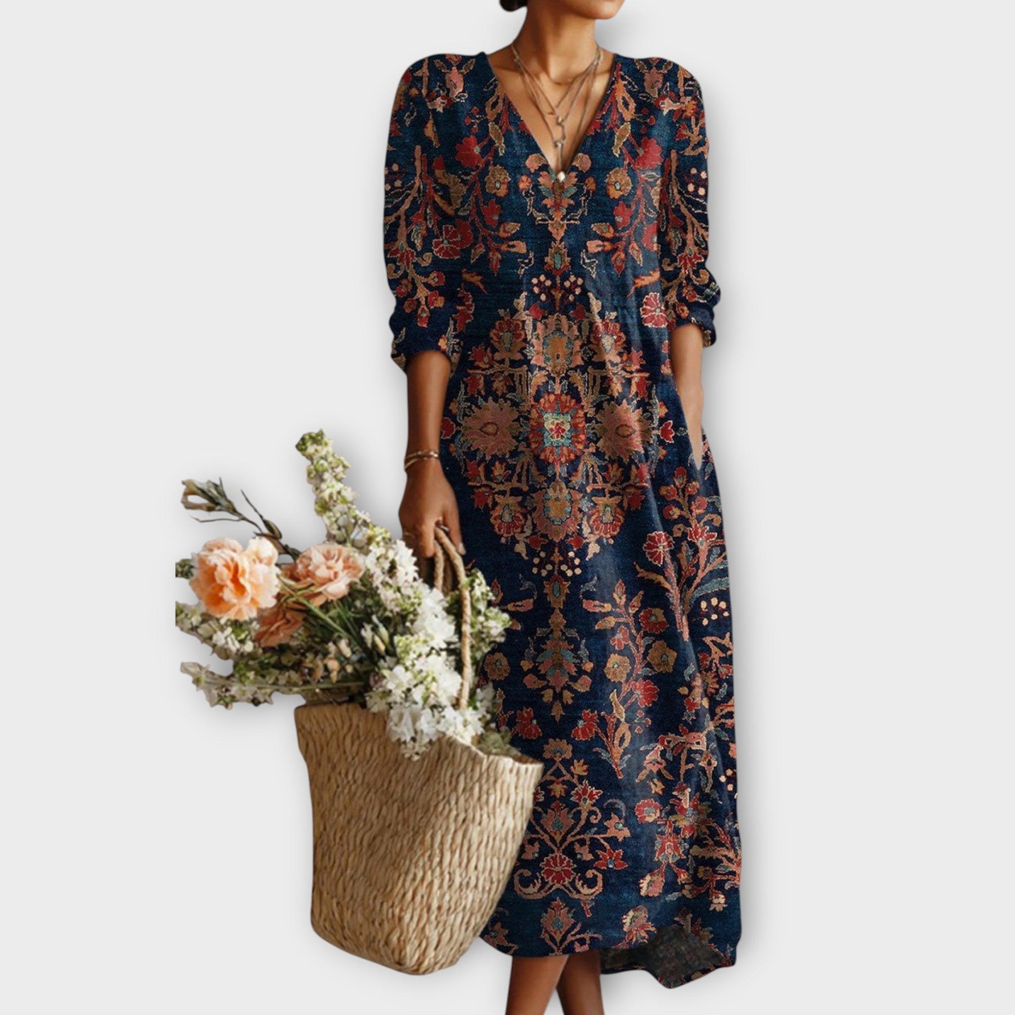 Robe Maxi V-Col Boho Florale