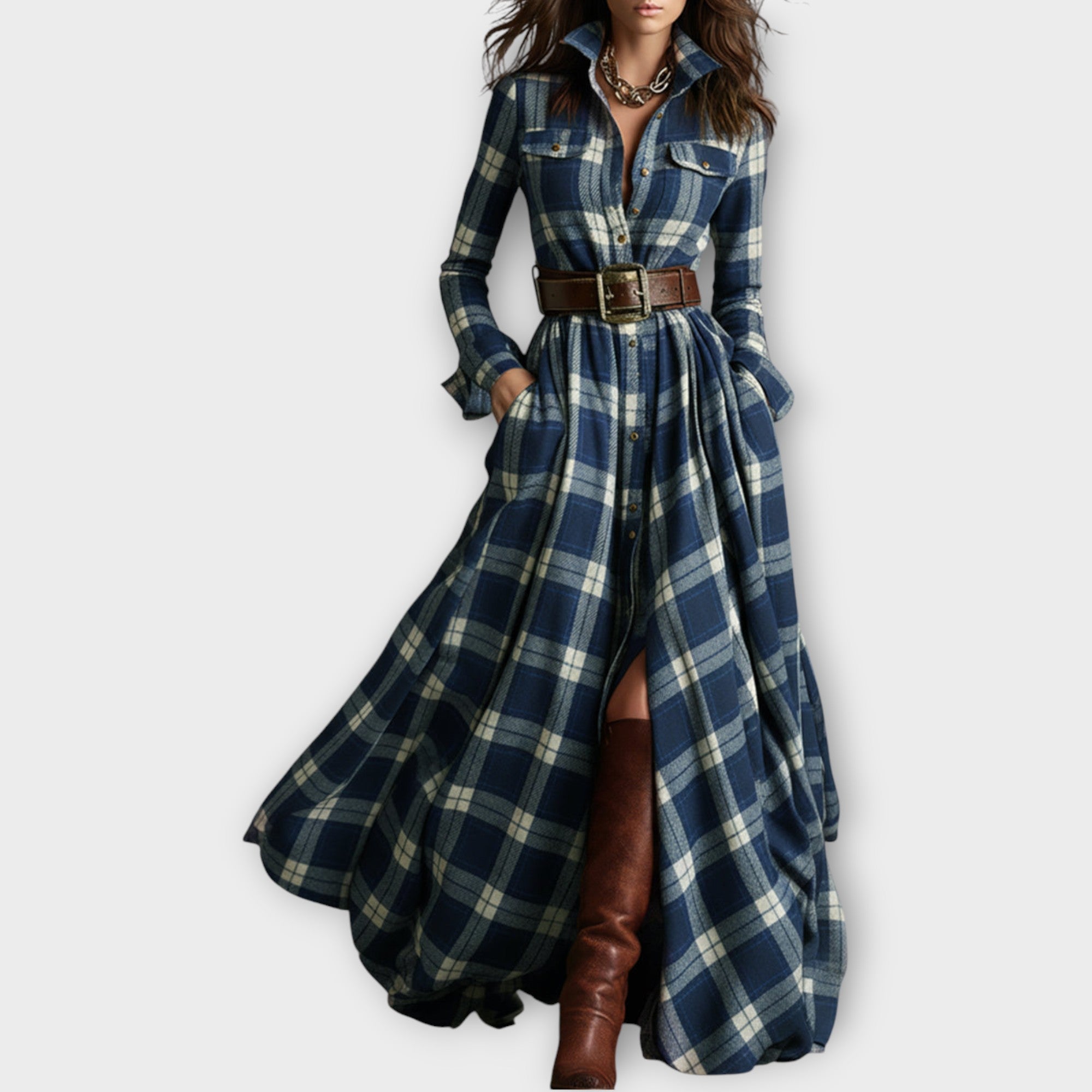 Robe Maxi à Carreaux Rétro