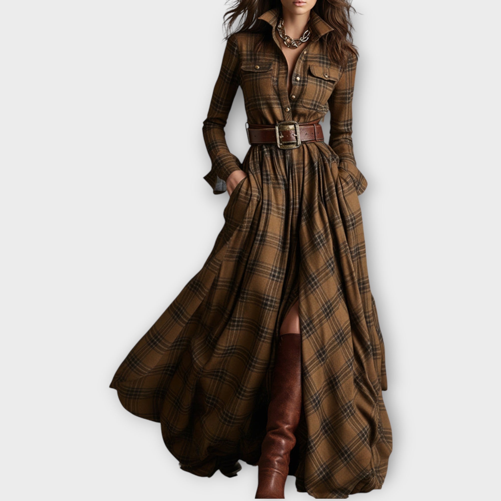 Robe Maxi à Carreaux Rétro