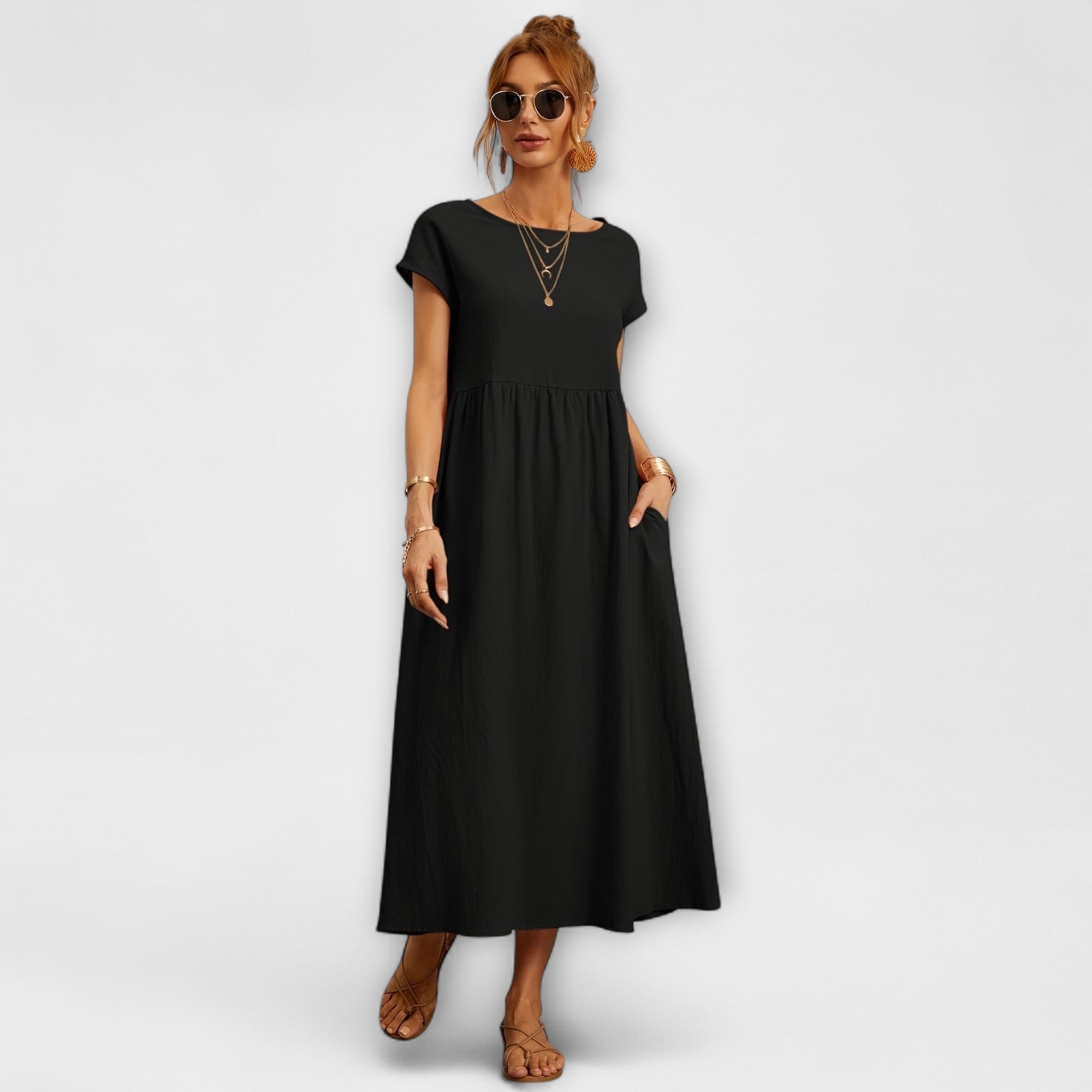 Robe Midi avec Ligne Simple et Poches Latérales