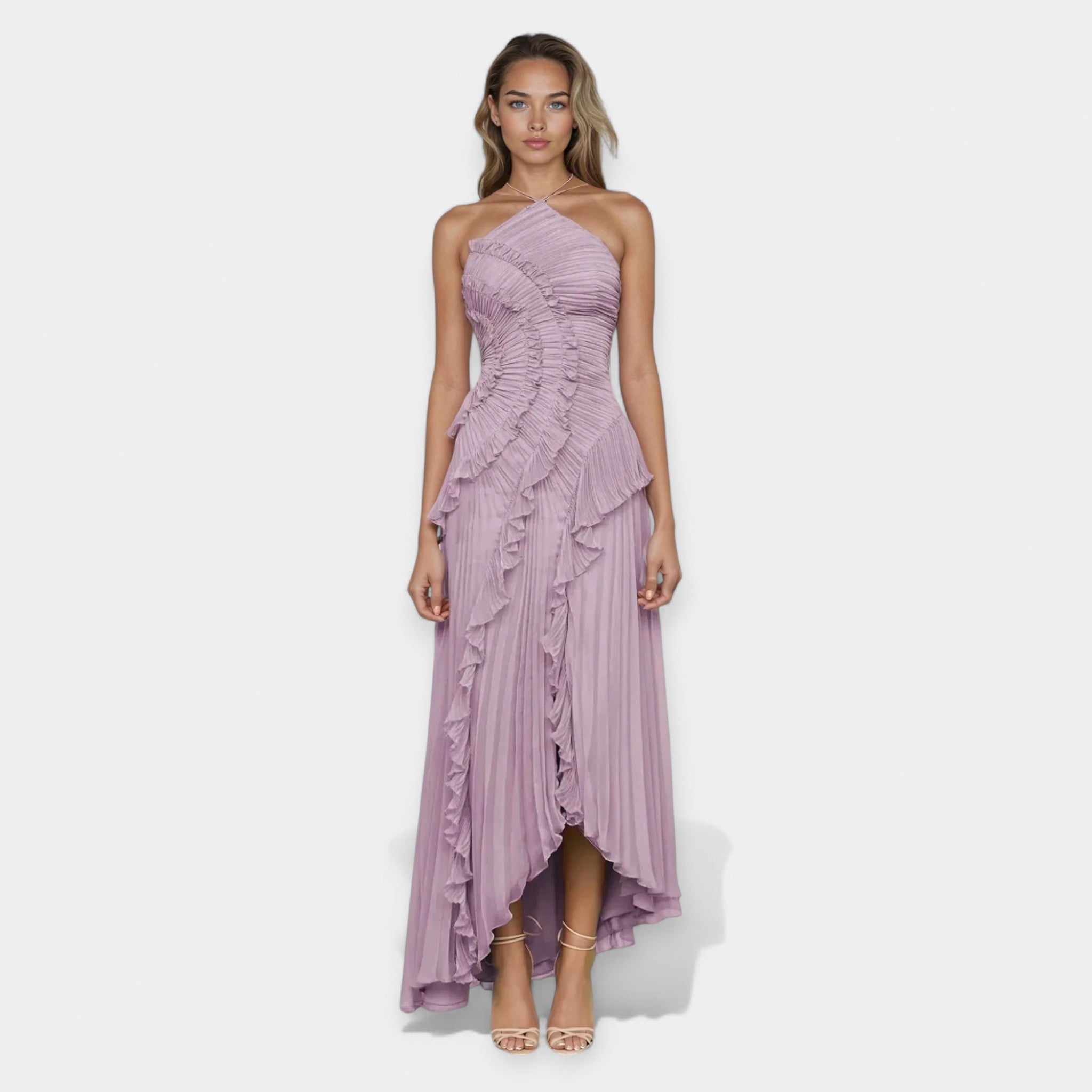 Robe Midi Lilas avec Volants Réglables