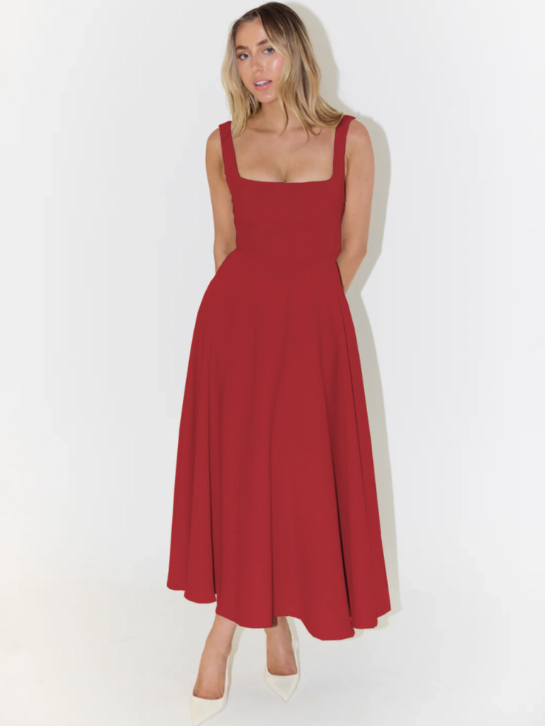 Robe Midi Élégante avec Ligne Romantique