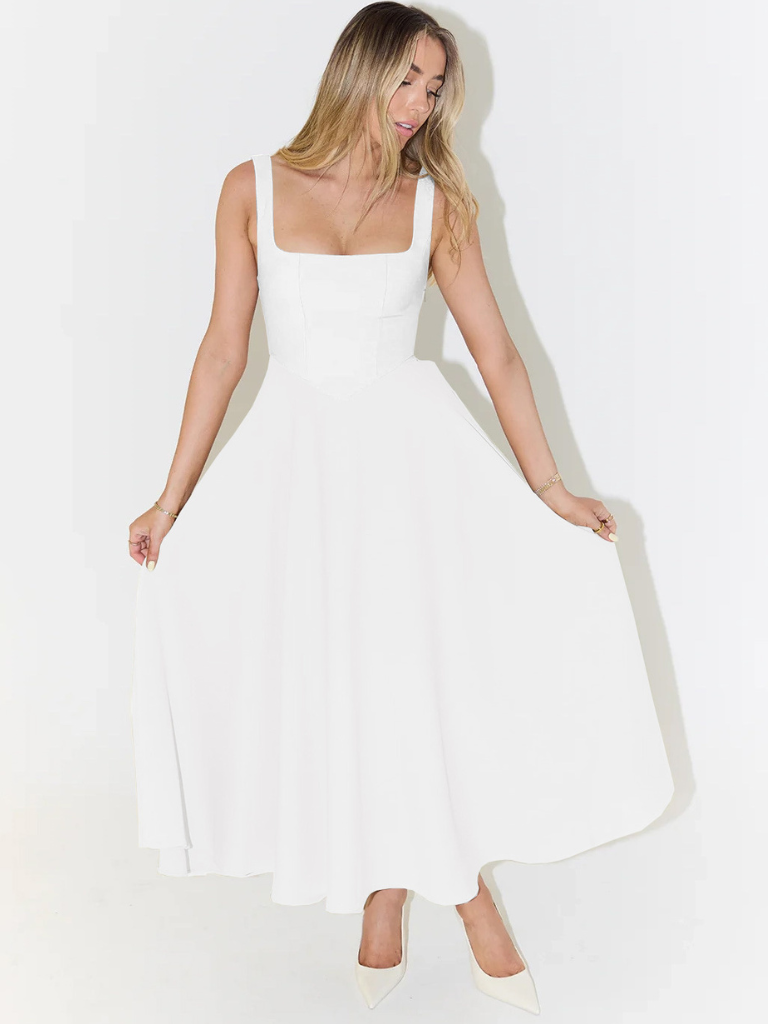 Robe Midi Élégante avec Ligne Romantique