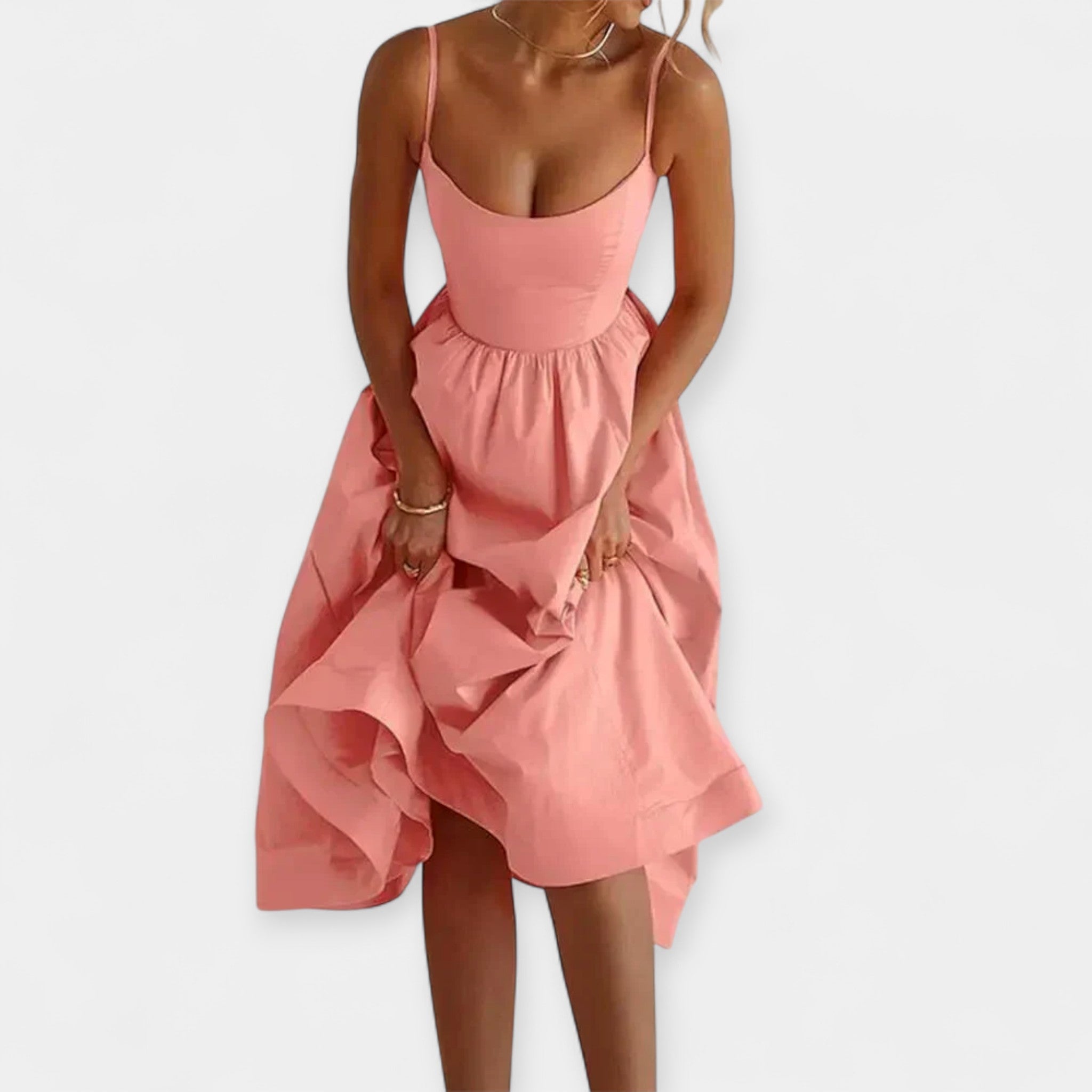 Robe Mini avec Encolure Ronde et Bretelles