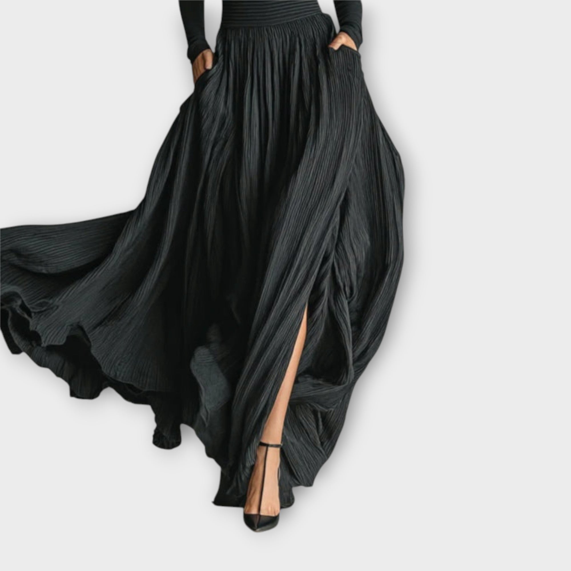 Ensemble Jupe Maxi Noire Élégante et Haut Col Roulé