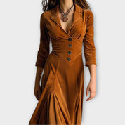 Robe Maxi Vintage en Velours Boutonnée