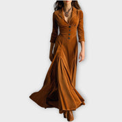 Robe Maxi Vintage en Velours Boutonnée