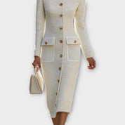 Robe Midi en Tweed avec Boutons Élégants