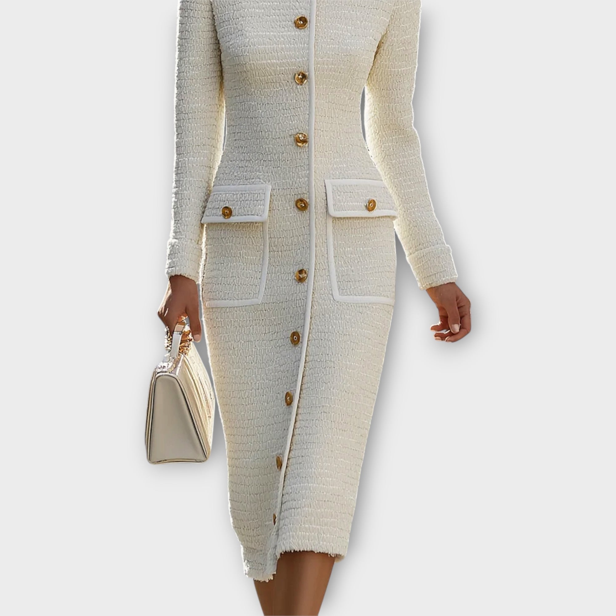 Robe Midi en Tweed avec Boutons Élégants