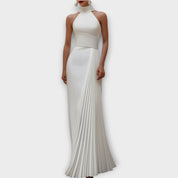 Robe de Soirée Élégante en Satin à Col Halter Plissé