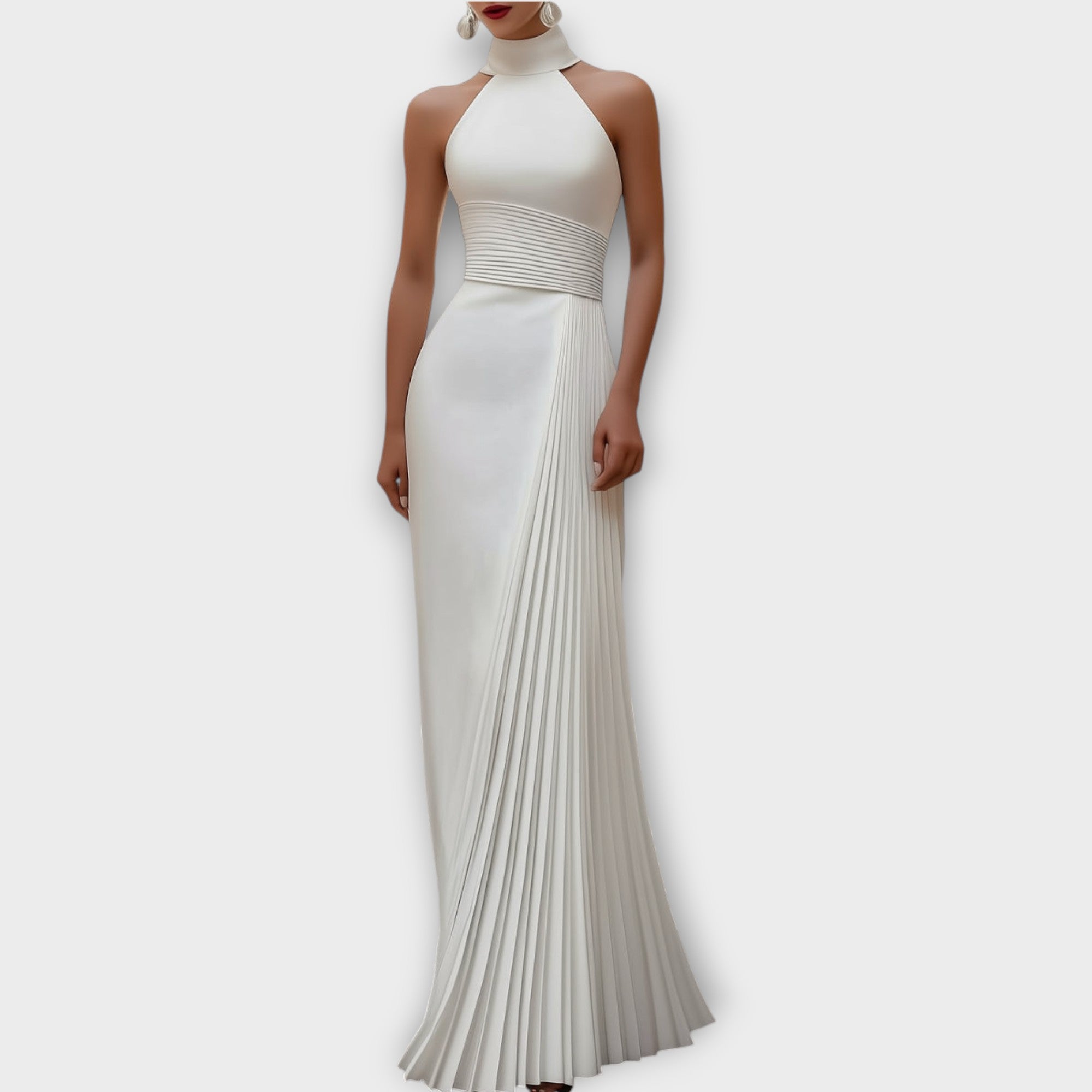 Robe de Soirée Élégante en Satin à Col Halter Plissé