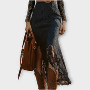 Robe Midi en Dentelle Bohème Vintage à Manches Longues