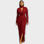 Robe de Soirée Élégante à Col Montant Drapée