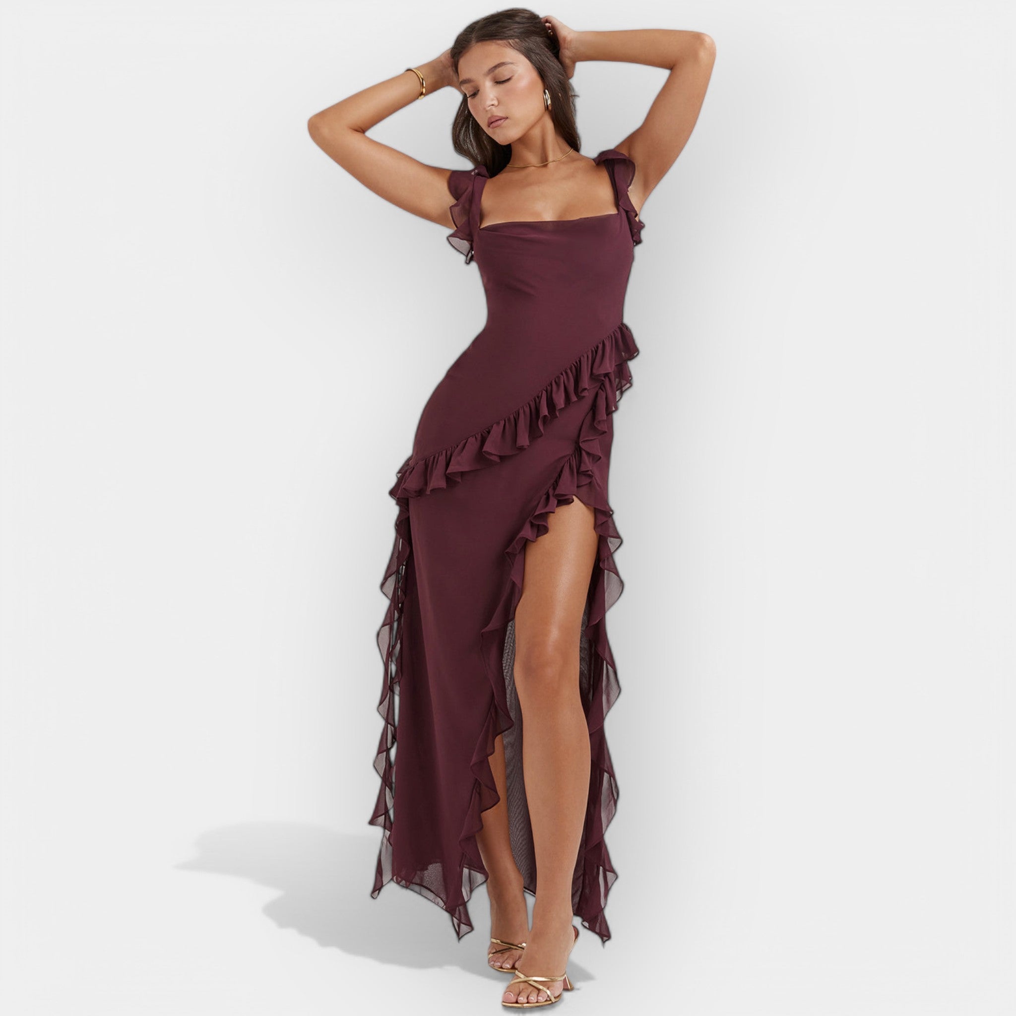 Robe avec Fente et Détails Volants