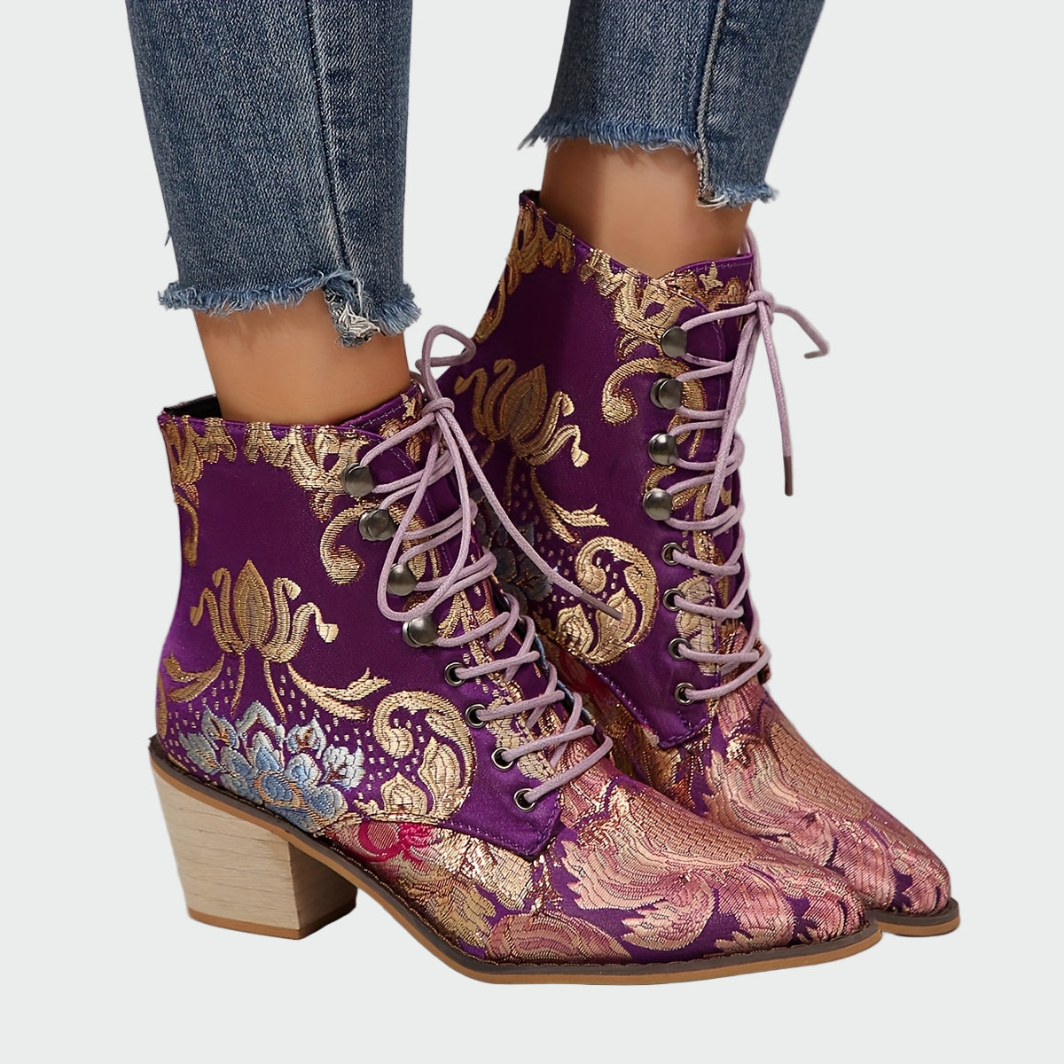 Bottines en Cuir avec Fleurs
