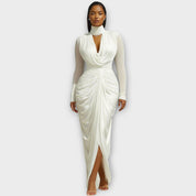 Robe de Soirée Élégante à Col Montant Drapée